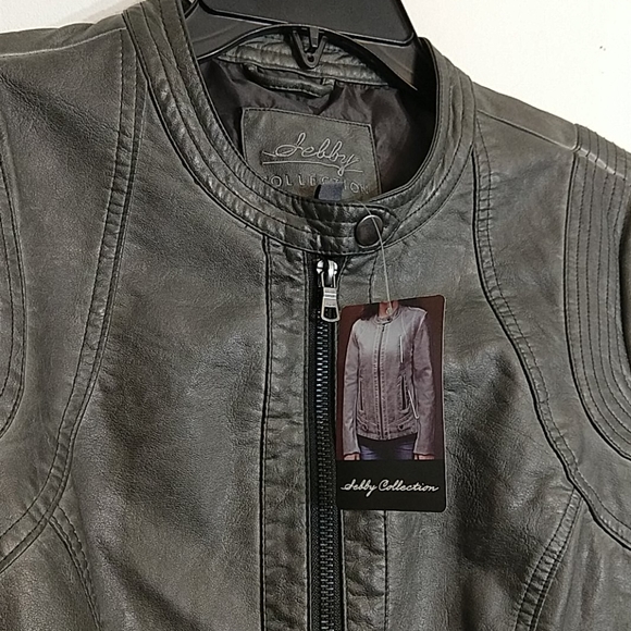 Sebby Collection Gray Faux Leather Moto Jacket - Picture 2 of 10